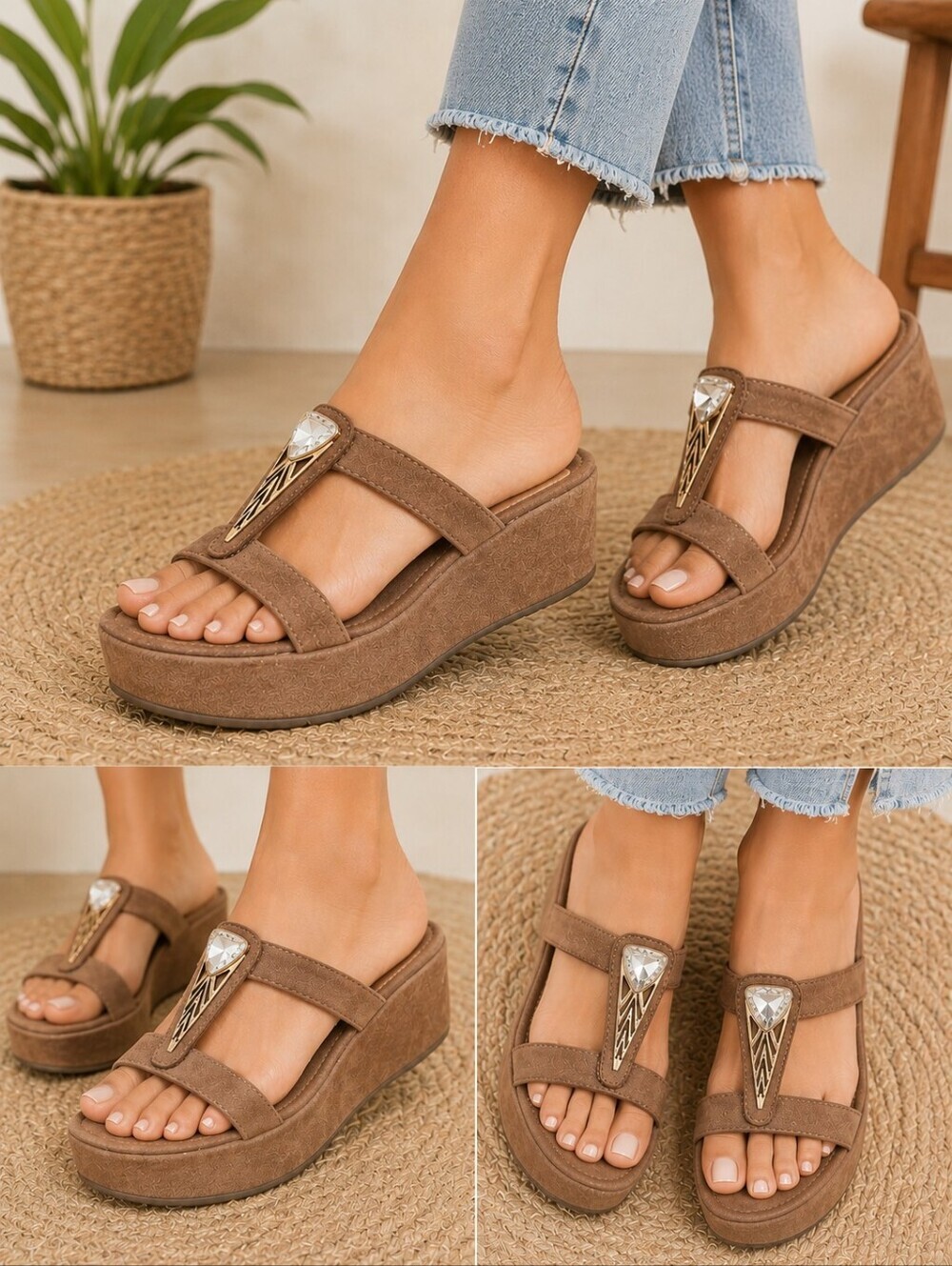 Bakers Farren Chocolate Brown Leather Strap Platform Wedge Sandals Size 9